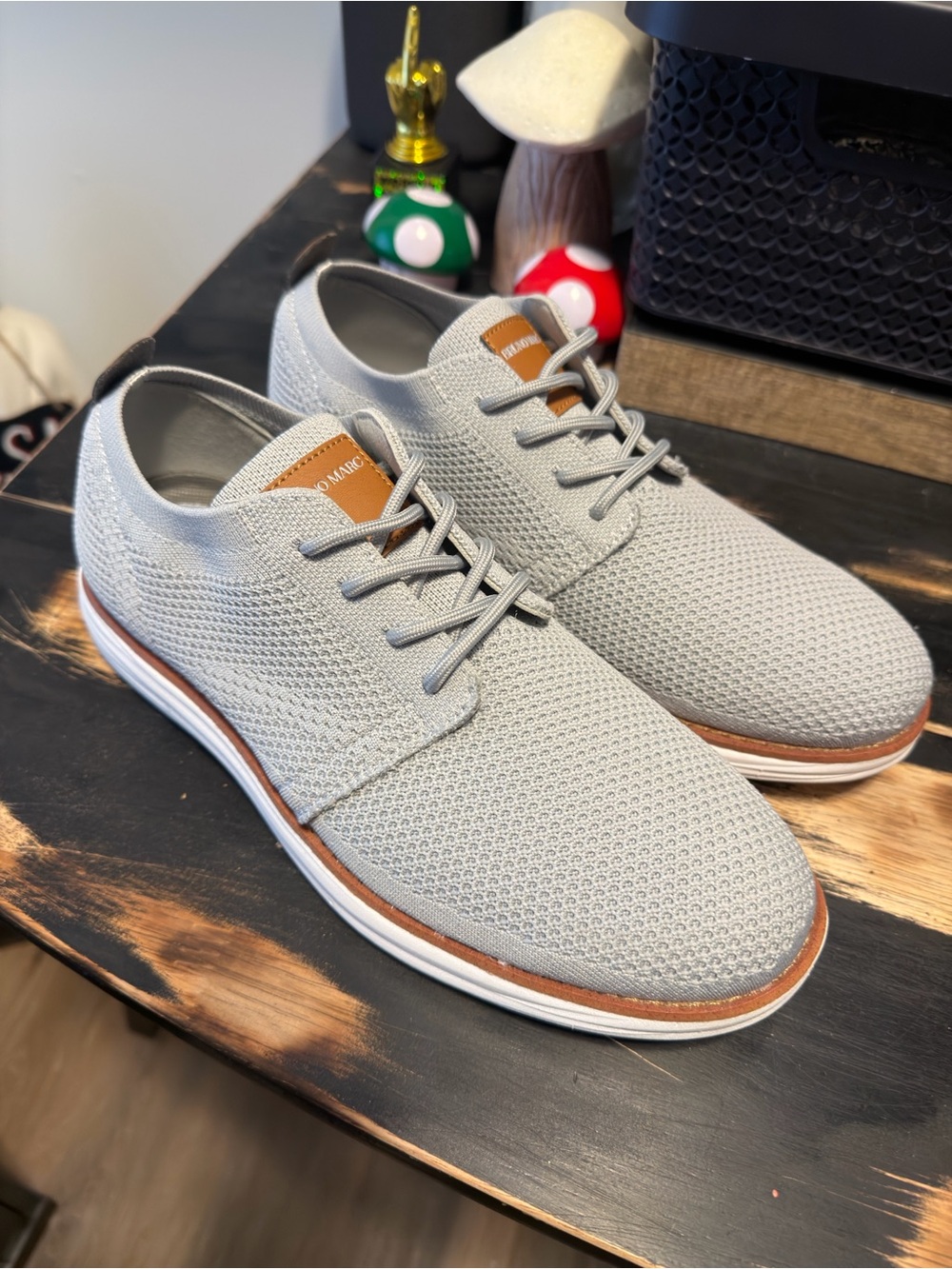 BrunoMarc Light Gray Knit Lace-Up Men's Casual Shoes 8.5